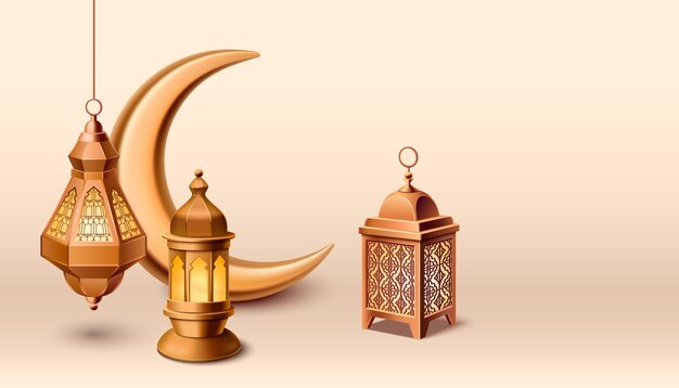 3d oro ramadan islam lanterna sfondo vettoriale
