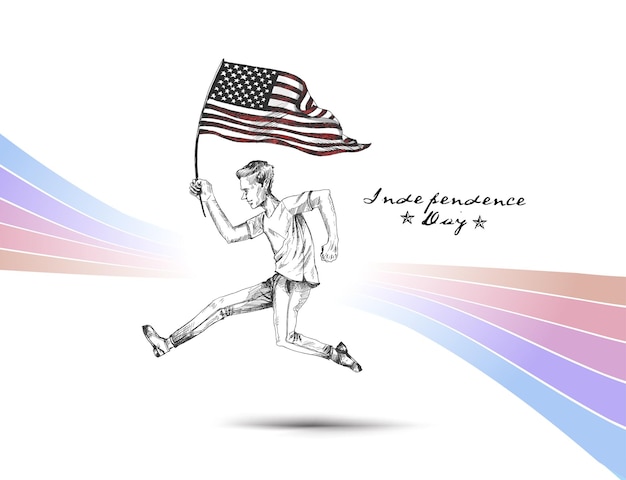 4 luglio Uomo che corre con bandiera USA Festa dell'indipendenza americana