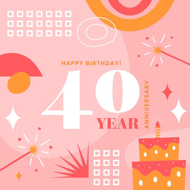 Vettore gratuito 40° anniversario o biglietto d'auguri disegnato a mano