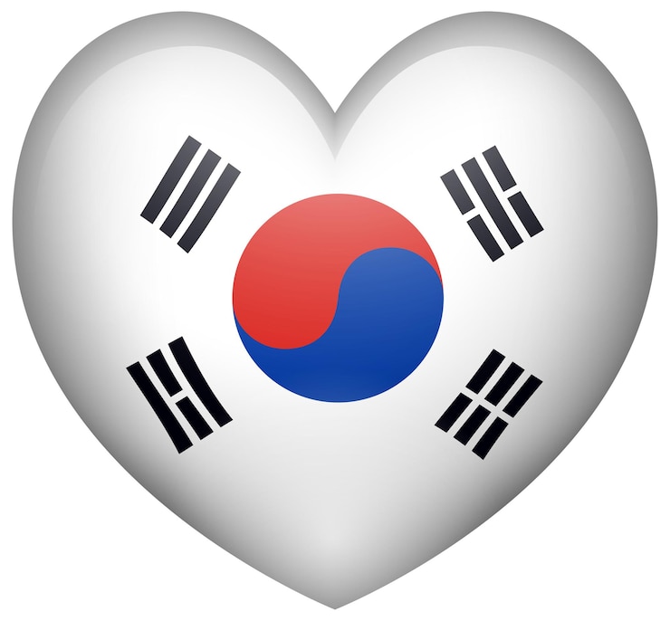Vettore gratuito a forma di cuore con bandiera coreana