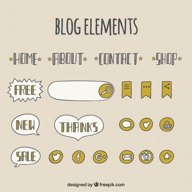 Vettore gratuito a mano menù blog disegnato ed elementi