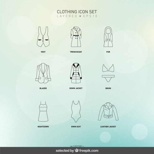 Vettore gratuito abbigliamento femminile serie di icone