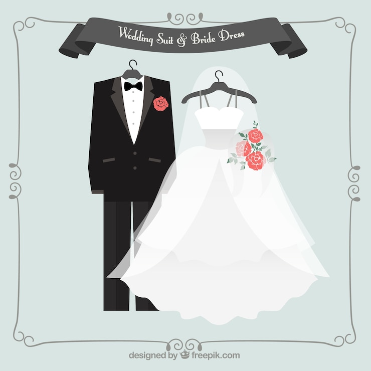 Vettore gratuito abito da sposa bella e abito sposa