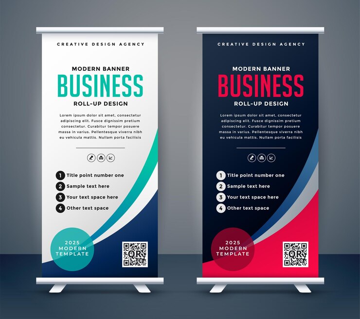 Vettore gratuito abstract roll up display standee banner in tonalità scura e chiara