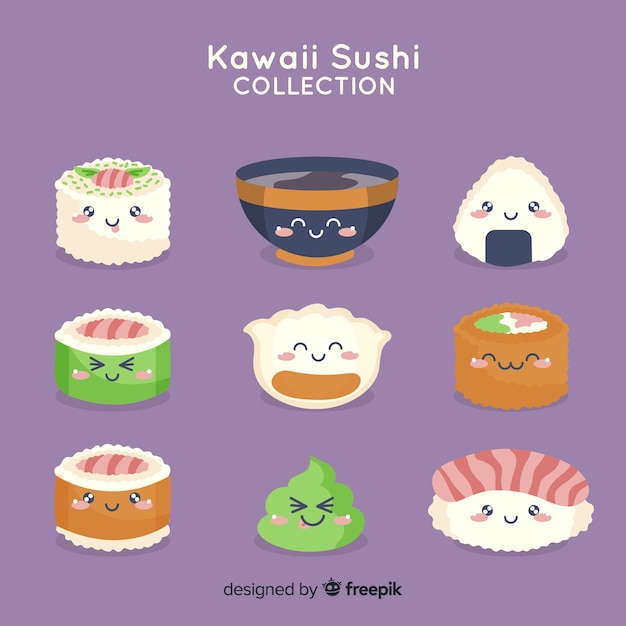 Accattivante collezione di sushi disegnata a mano