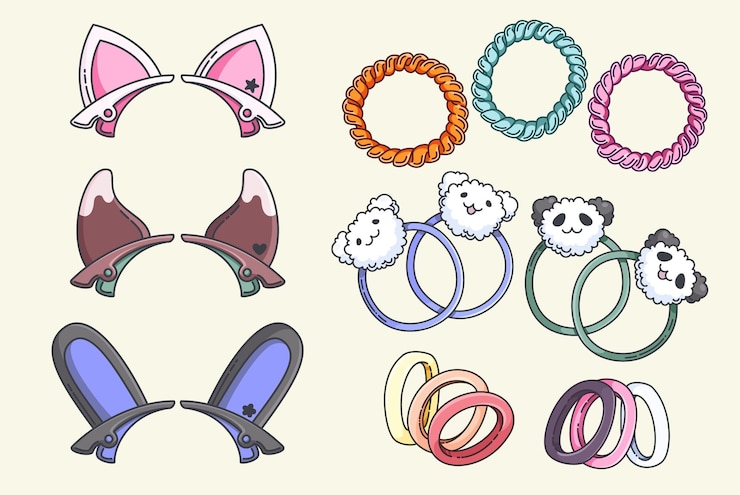 Vettore gratuito accessoire per capelli per ragazze banda per la testa con nastro per le orecchie