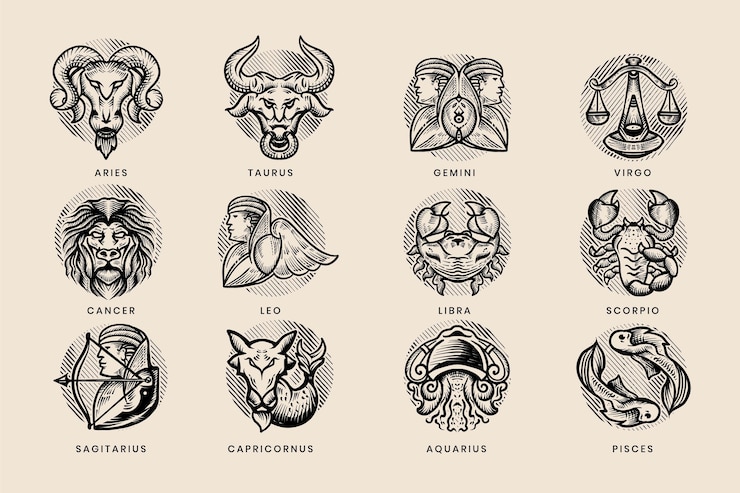 Vettore gratuito accumulazione del segno zodiacale disegnato a mano di incisione