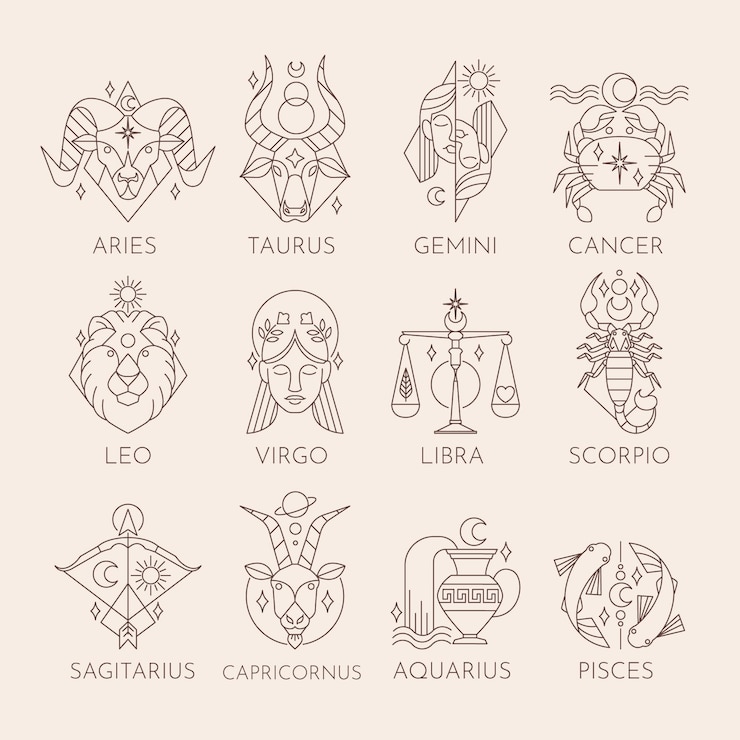 Vettore gratuito accumulazione del segno zodiacale piatto lineare