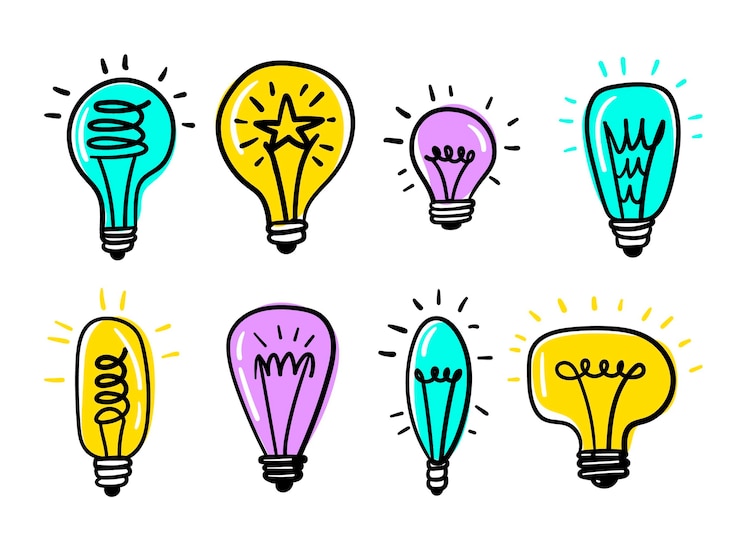 Vettore gratuito accumulazione della lampadina disegnata a mano creativa