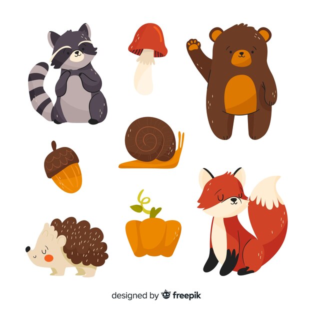 Accumulazione disegnata a mano degli animali della foresta di autunno