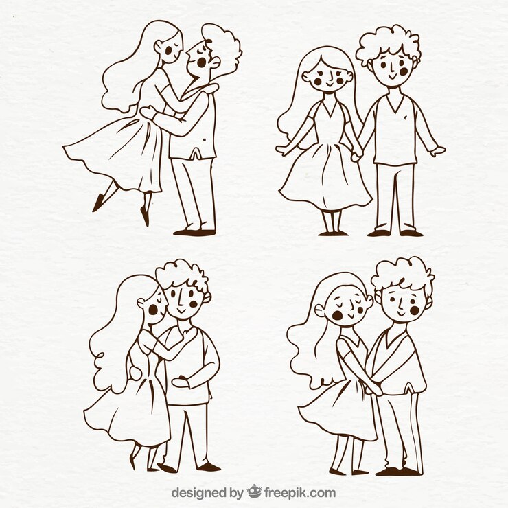 Vettore gratuito accumulazione disegnata a mano delle coppie di san valentino