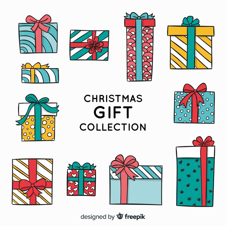 Vettore gratuito accumulazione disegnata a mano variopinta di regalo di natale