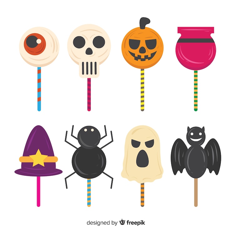 Vettore gratuito accumulazione variopinta della caramella di halloween nella progettazione piana