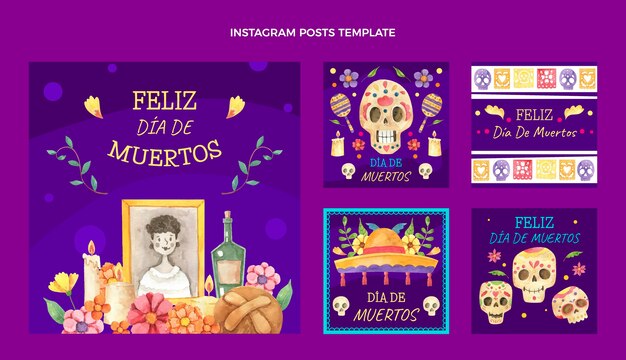 Acquerello dia de muertos instagram post collection