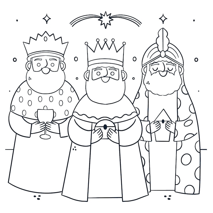Vettore gratuito acquerello reyes magos illustrazione di pagina da colorare