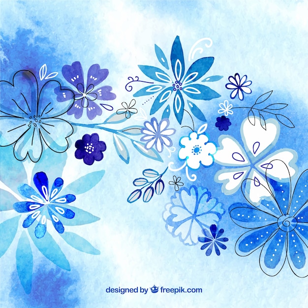 Acquerello sfondo floreale nei toni del blu