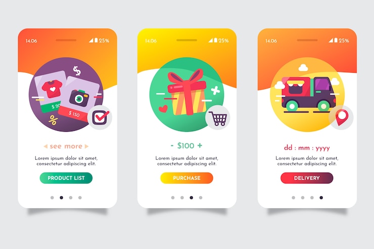 Vettore gratuito acquista le schermate delle app di onboarding online