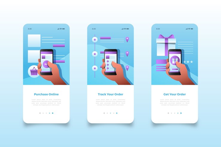 Vettore gratuito acquista schermate di app mobili online