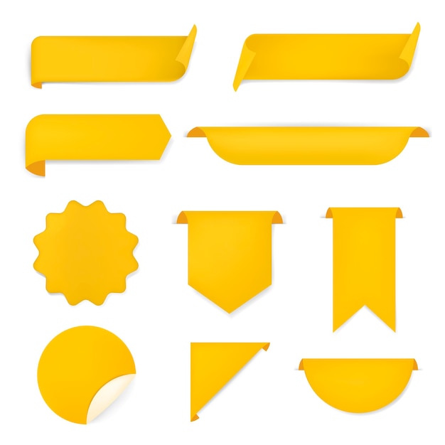 Adesivo banner giallo, set di clipart semplice vettoriale vuoto