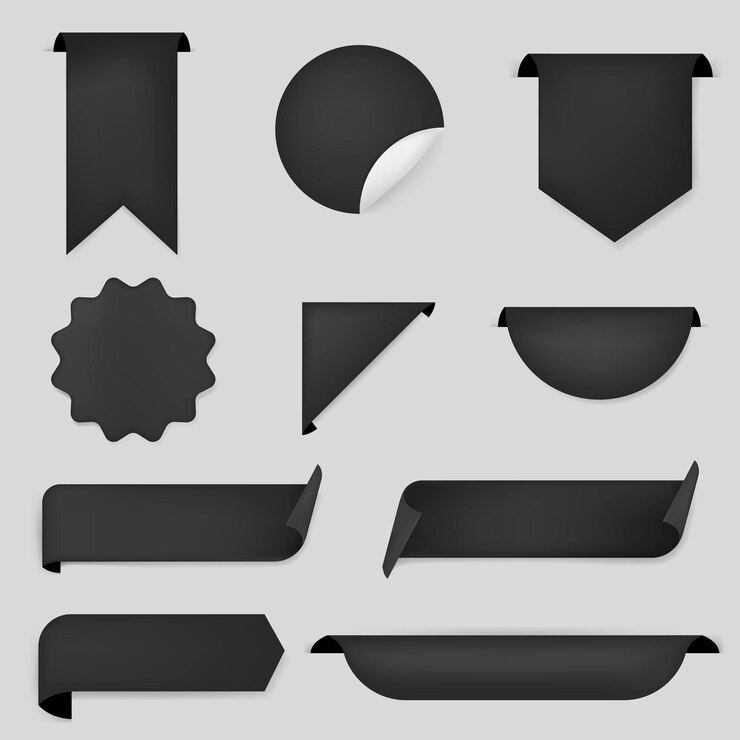 Vettore gratuito adesivo banner nero, set di clipart semplice vettoriale vuoto