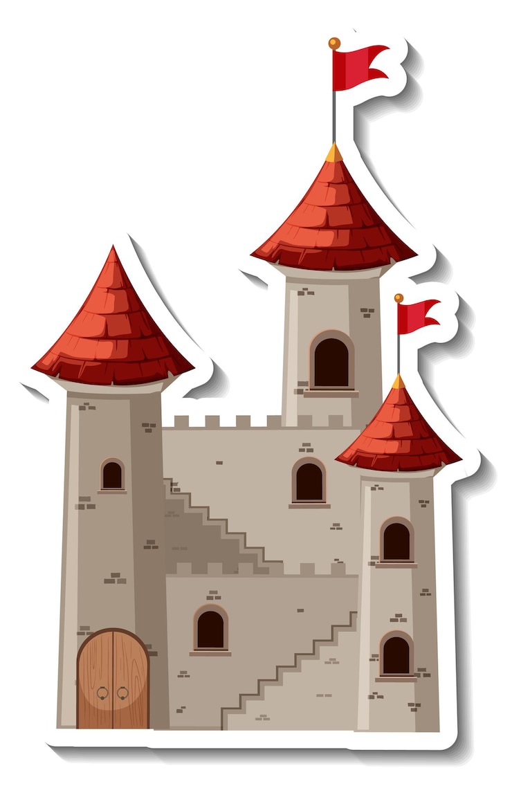 Vettore gratuito adesivo cartone animato castello e fortezza di pietra