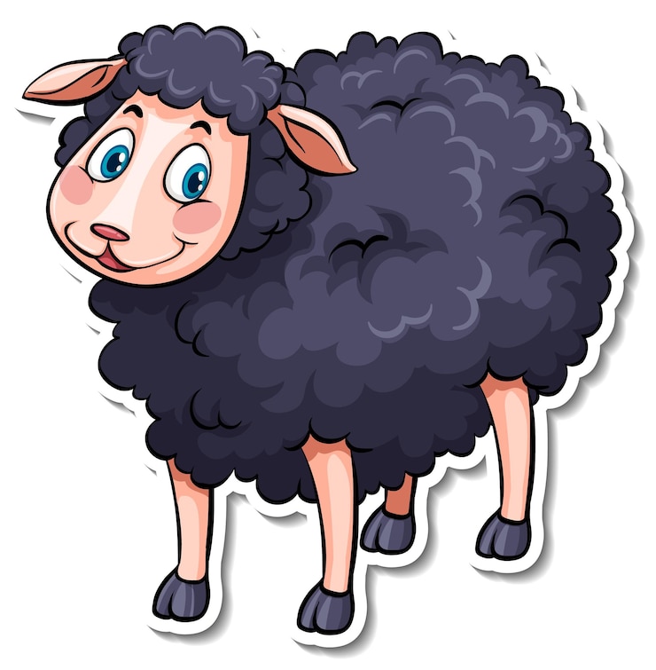 Vettore gratuito adesivo cartone animato pecora nera fattoria animale