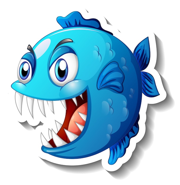 Adesivo cartone animato pesce piranha arrabbiato