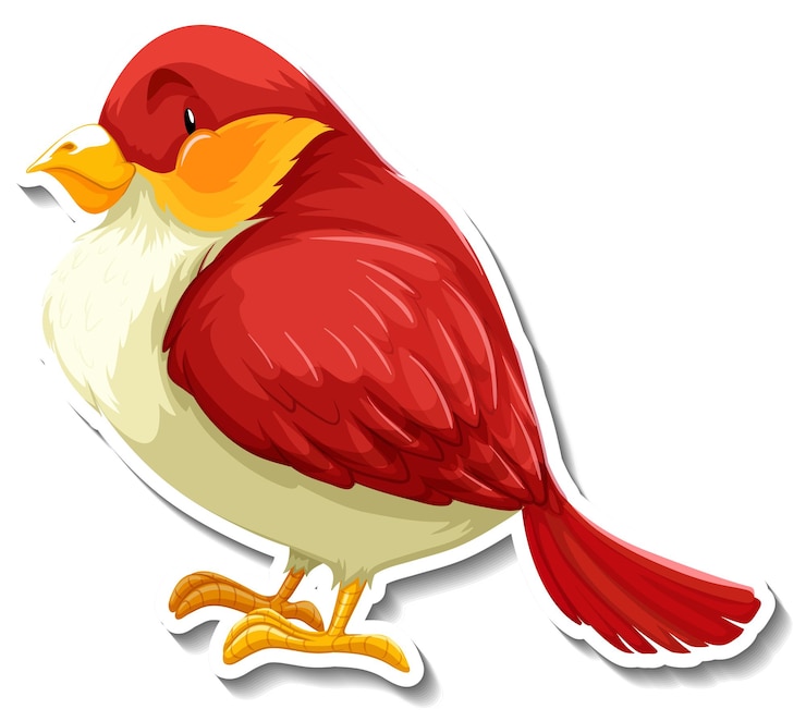 Vettore gratuito adesivo cartone animato uccellino rosso con animali