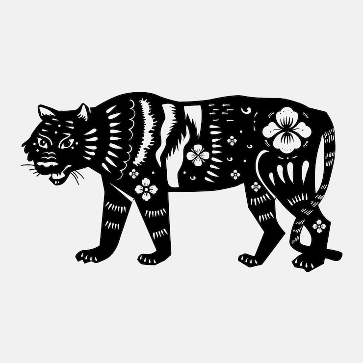 Vettore gratuito adesivo di vettore animale tigre cinese adesivo nero capodanno