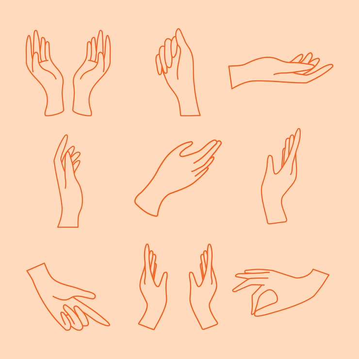 Vettore gratuito adesivo gesto della mano, set di illustrazioni artistiche al tratto minimo