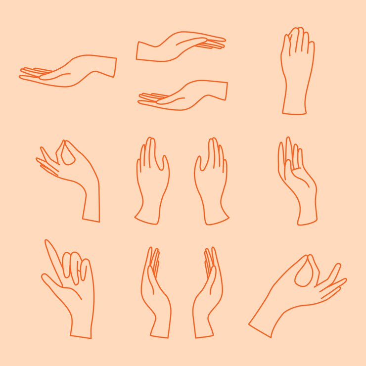 Vettore gratuito adesivo gesto della mano, set di illustrazioni artistiche al tratto minimo