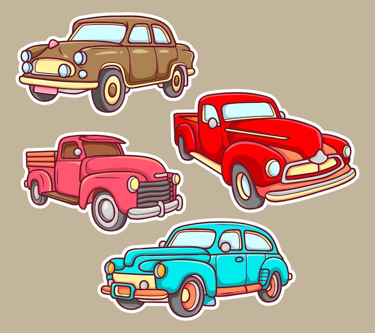 Vettore gratuito adesivo per auto d'epoca da colorare disegnato a mano