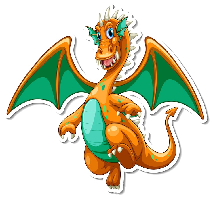 Vettore gratuito adesivo personaggio dei cartoni animati drago fantasy