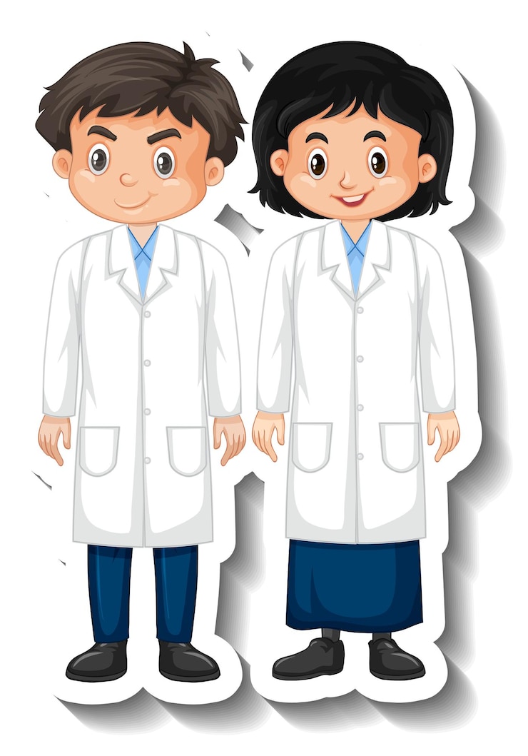Vettore gratuito adesivo personaggio dei cartoni animati per bambini coppia di scienziati