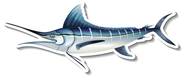 Adesivo pesce marlin blu atlantico su sfondo bianco