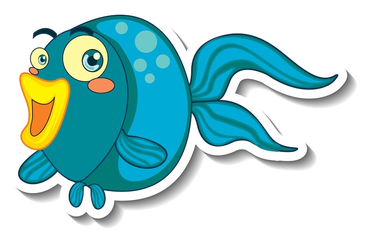 Vettore gratuito adesivo simpatico cartone animato di animali marini di pesce