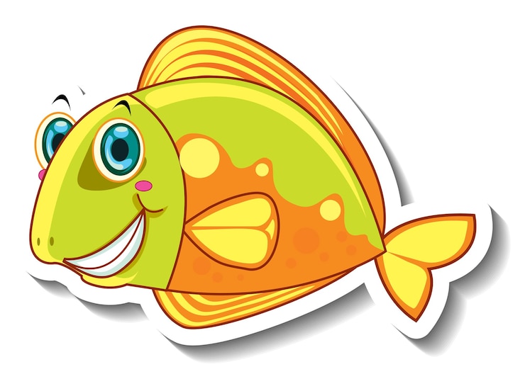 Vettore gratuito adesivo simpatico cartone animato di animali marini di pesce