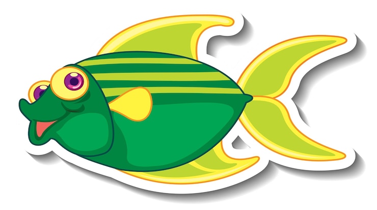 Vettore gratuito adesivo simpatico cartone animato di animali marini di pesce