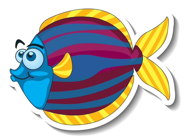 Vettore gratuito adesivo simpatico cartone animato di animali marini di pesce