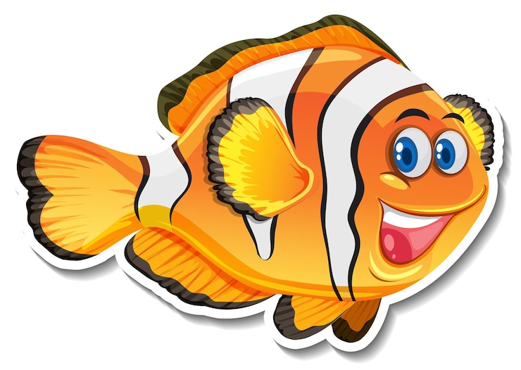 Vettore gratuito adesivo simpatico personaggio dei cartoni animati di pesce pagliaccio