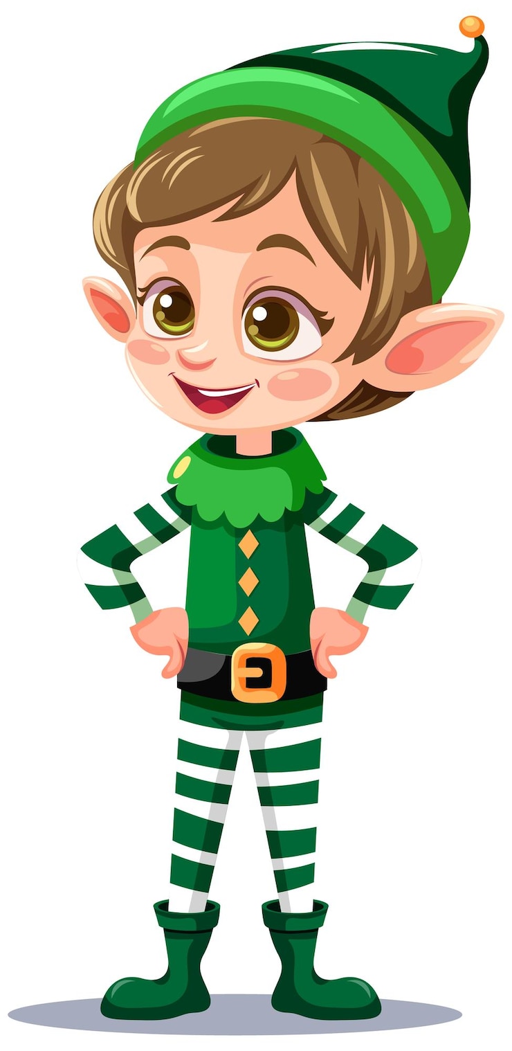 Vettore gratuito adorabile elfo di natale personaggio dei cartoni animati