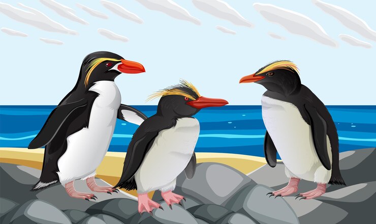 Vettore gratuito adorabile pinguino in piedi sulla spiaggia
