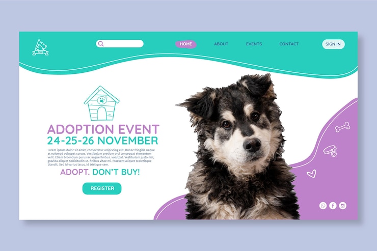 Vettore gratuito adotta un modello di pagina di destinazione per animali domestici
