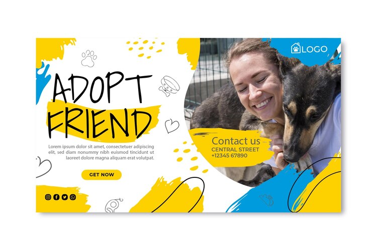 Vettore gratuito adottare un modello di banner per animali domestici