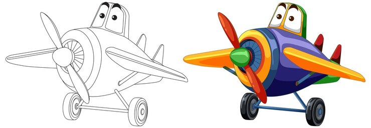 Vettore gratuito aereo colorato di cartoni animati prima e dopo