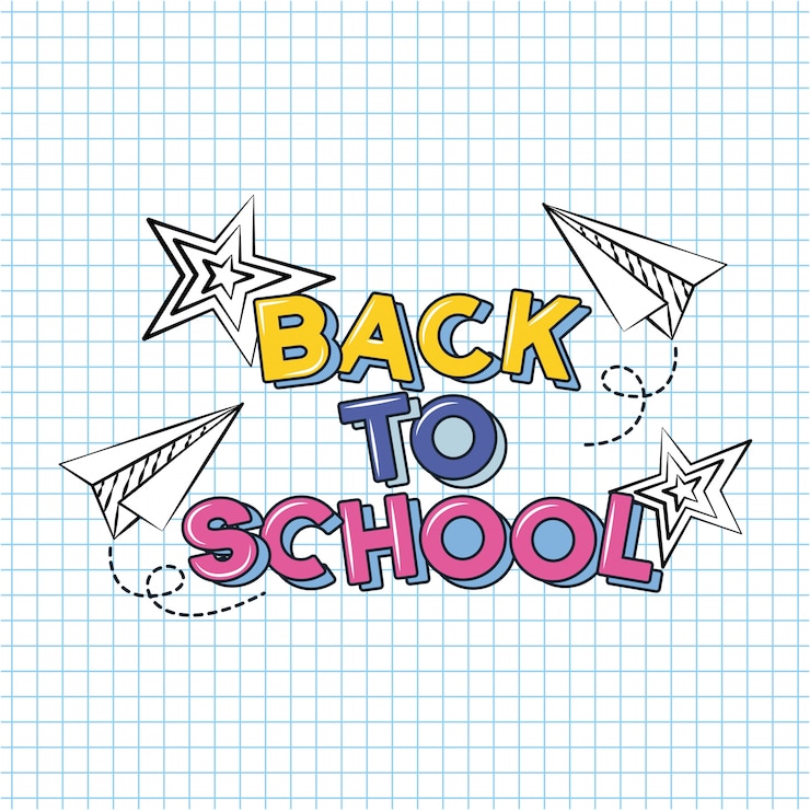 Vettore gratuito aereo e stelle, ritorno a scuola doodle disegnato su un foglio a griglia