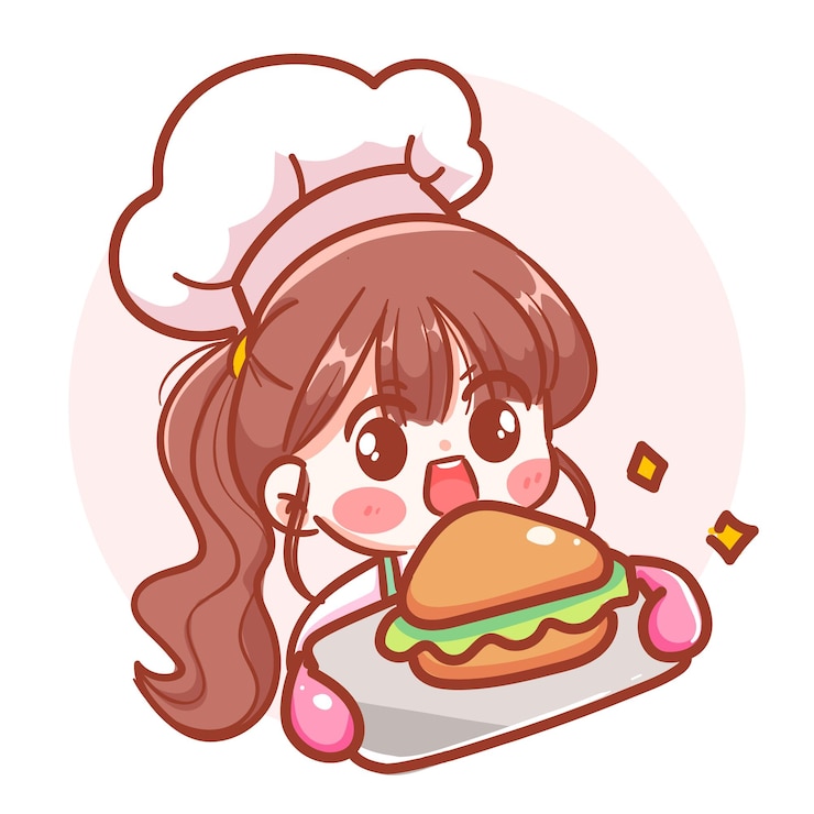 Vettore gratuito affascinante chef donna con un delizioso panino disegnato a mano e vettoriale