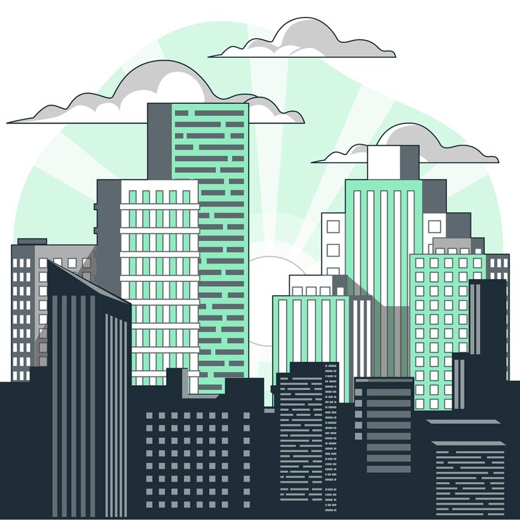 Vettore gratuito alba sopra l'illustrazione del concetto di città