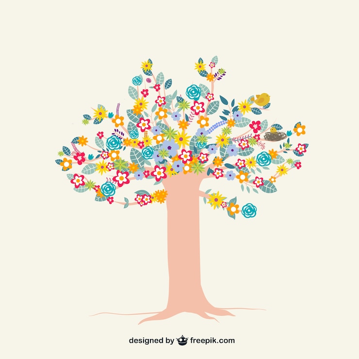 Vettore gratuito albero colorato con i fiori