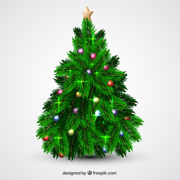 Albero di Natale con le palle e luci